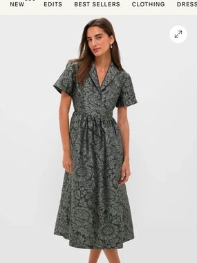 Tuckernuck Olive Green Floral Jacquard Midi Dress
